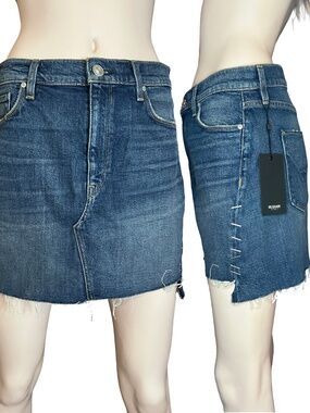 Hudson USA Viper Mini Denim Jean Skirt Unique Staple Studs Medium Wash Raw Hem